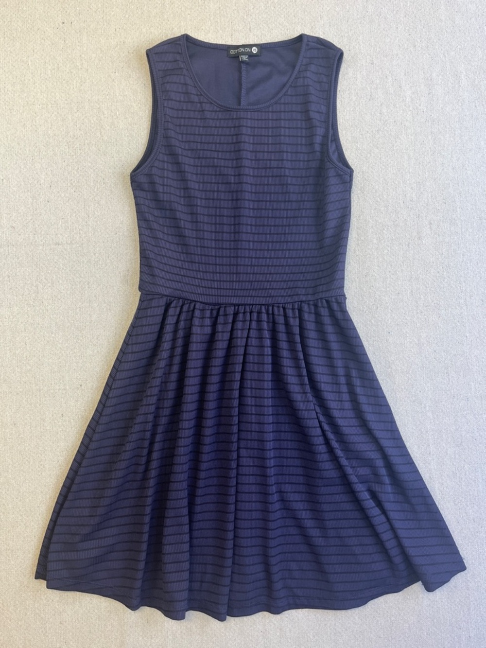 Cotton On Sleeveless Fit & Flare Dress Navy Textured Stripe XS